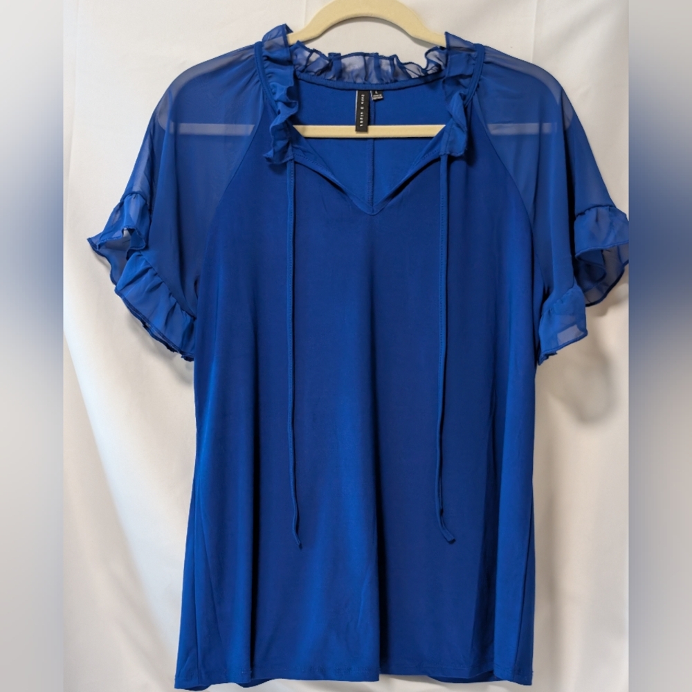 Sale Price Royal Blue Sheer Sleeve Pop Up Colar Women's blouse top. Zero 2 Eight - Picture 10 of 16